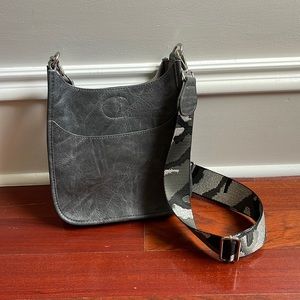 Gray Mini Vegan Leather Messenger + Silver Camo Print Strap